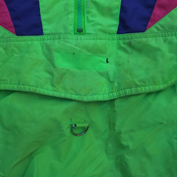 Vintage 80s Ski Jacket Green Retro Zip-Up Stand-Up Collar Kangaroo Pocket - Picture 2 of 5